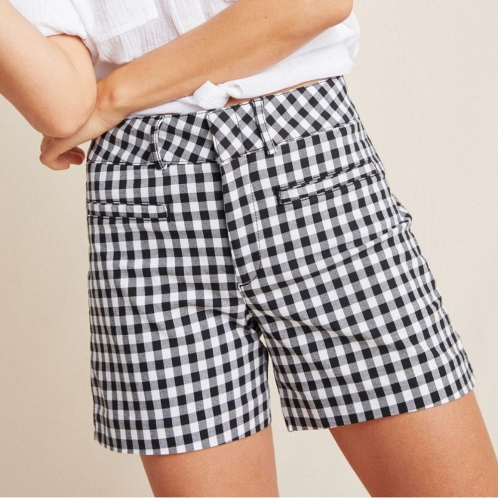 Anthropologie Black and White Gingham High-Waist Shorts